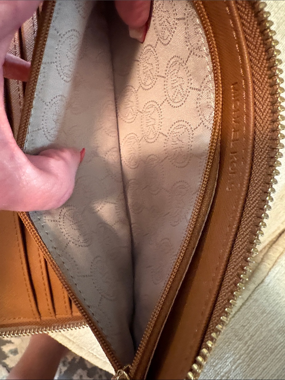 Michael Kors Teal Zip-Around Wallet with Brown Trim - Picture 12 of 14